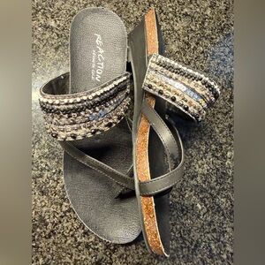 Kenneth Cole Reaction Black and Gold Embellished Sandals 6.5